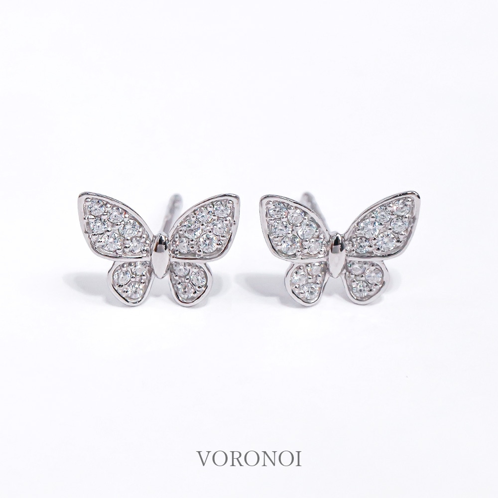 蝶々 ダイヤモンド パヴェ ピアス（中） K18