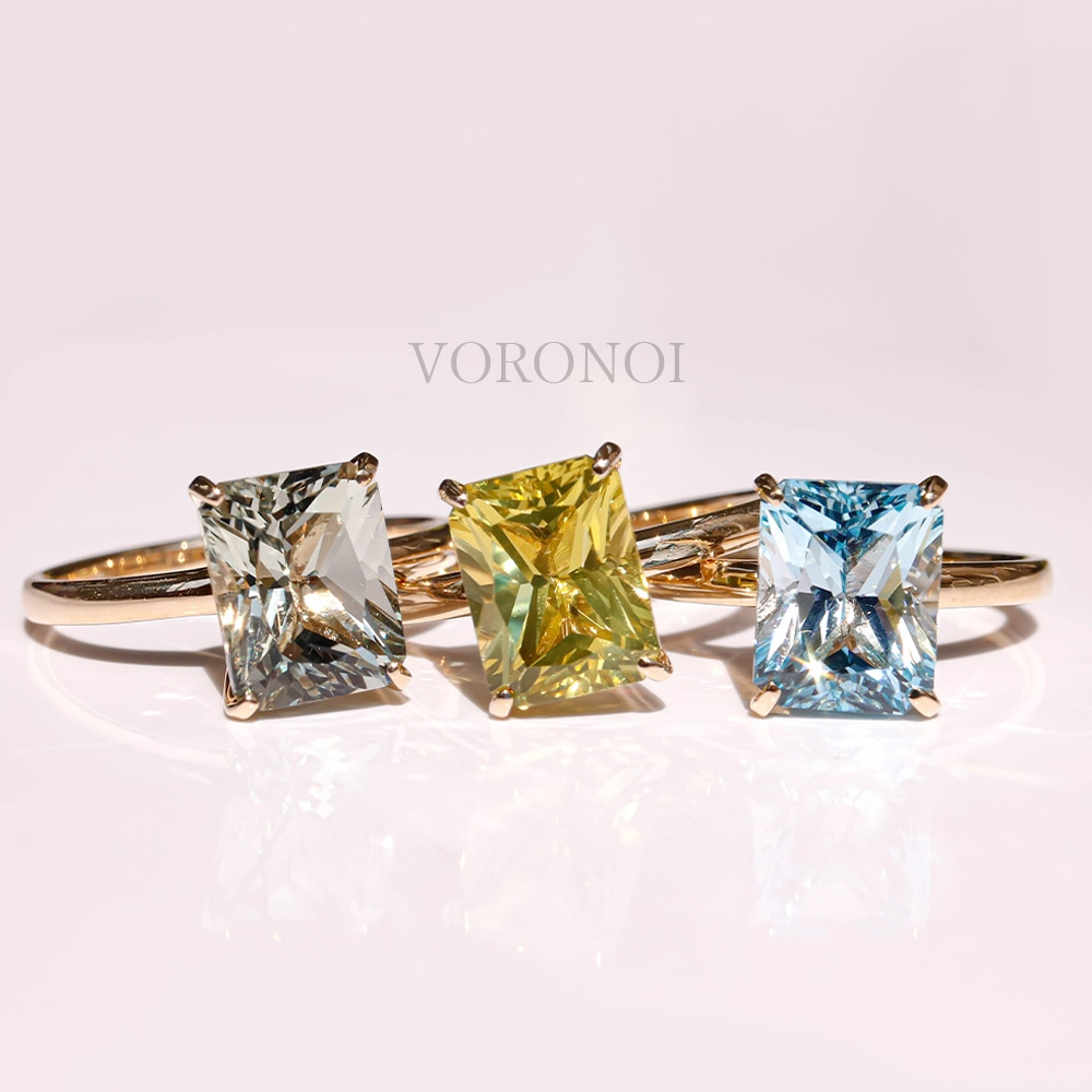 【 5営業日以内発送 / 在庫限り 】VORONOI Open Setting エメラルドカット 「グリーンクォーツ」 - シンプル - リング / K10WG