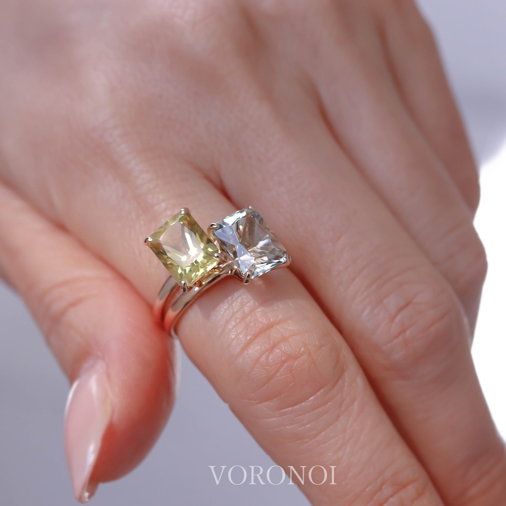 【 5営業日以内発送 / 在庫限り 】VORONOI Open Setting エメラルドカット 「グリーンクォーツ」 - シンプル - リング / K10WG