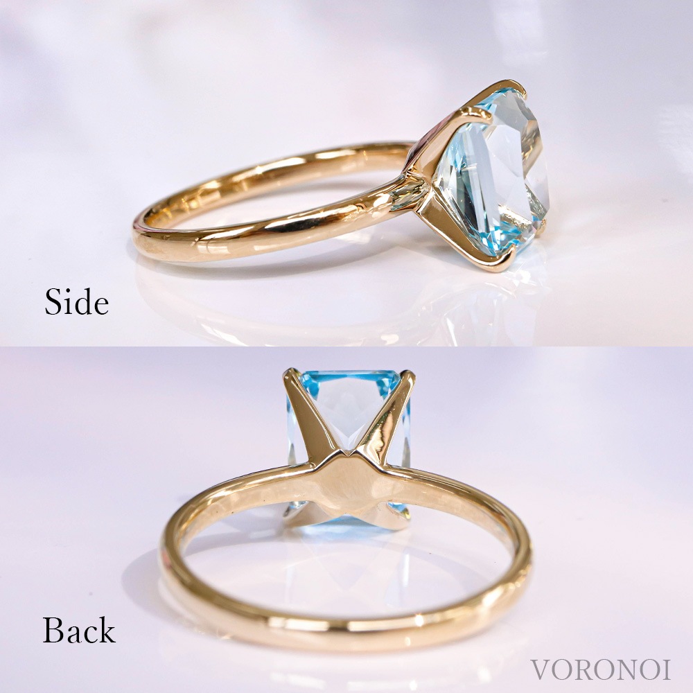 【 5営業日以内発送 / 在庫限り 】VORONOI Open Setting エメラルドカット 「グリーンクォーツ」 - シンプル - リング / K10WG