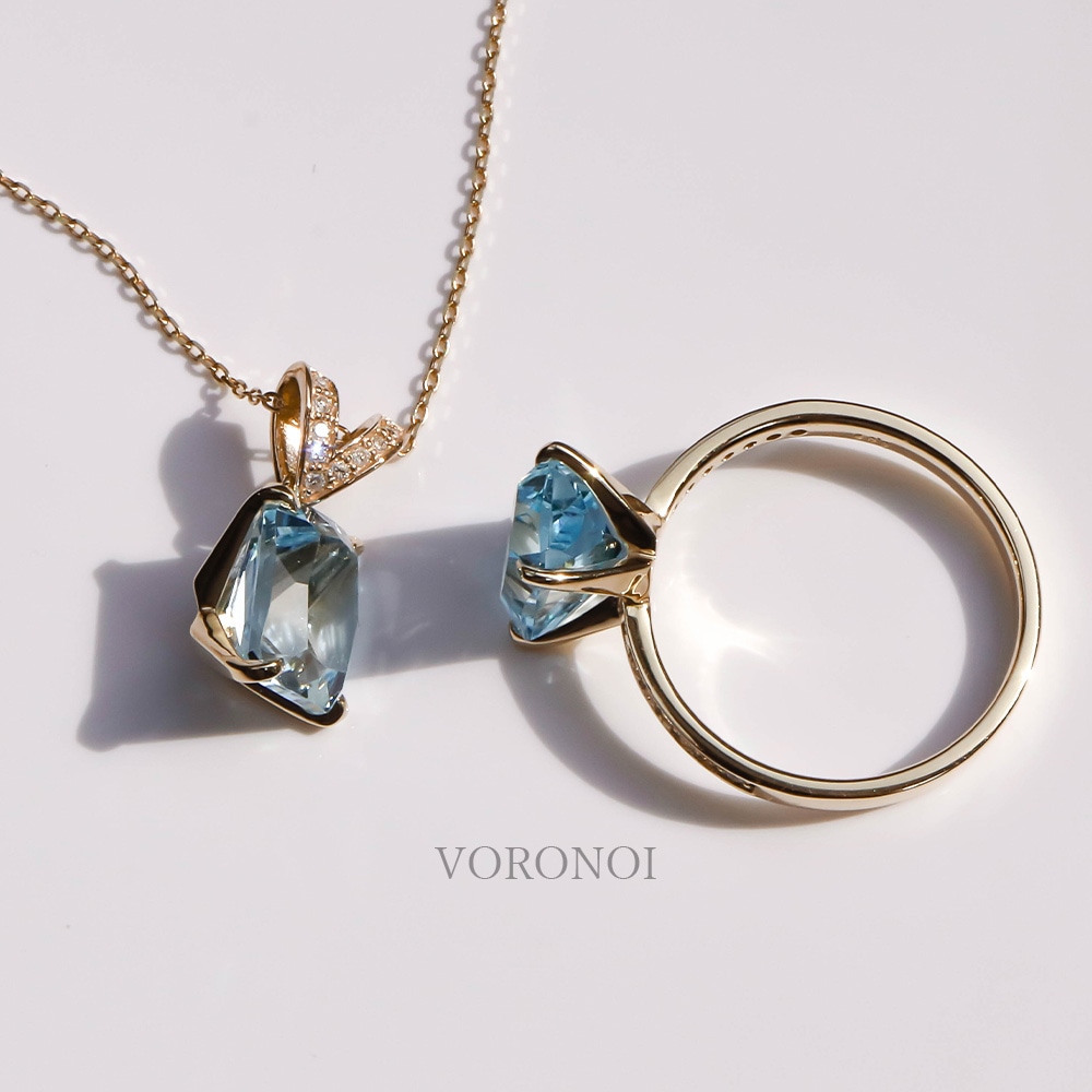 【数量限定】VORONOI Open Setting エメラルドカット 「グリーンクォーツ」 - ダイヤモンド -