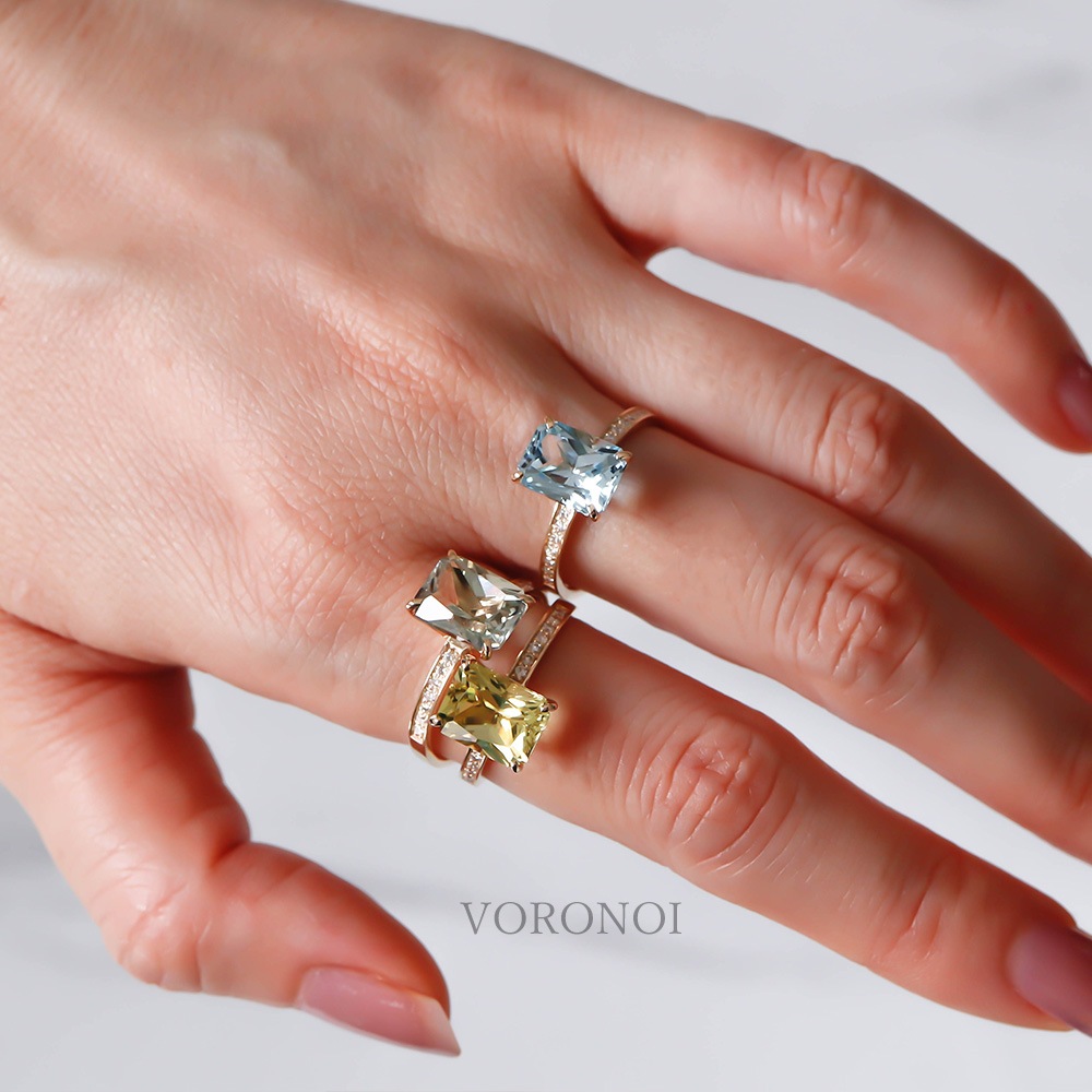 エメラルドカットラインストーンリング 数量限定】VORONOI Open Setting エメラルドカット 「グリーン