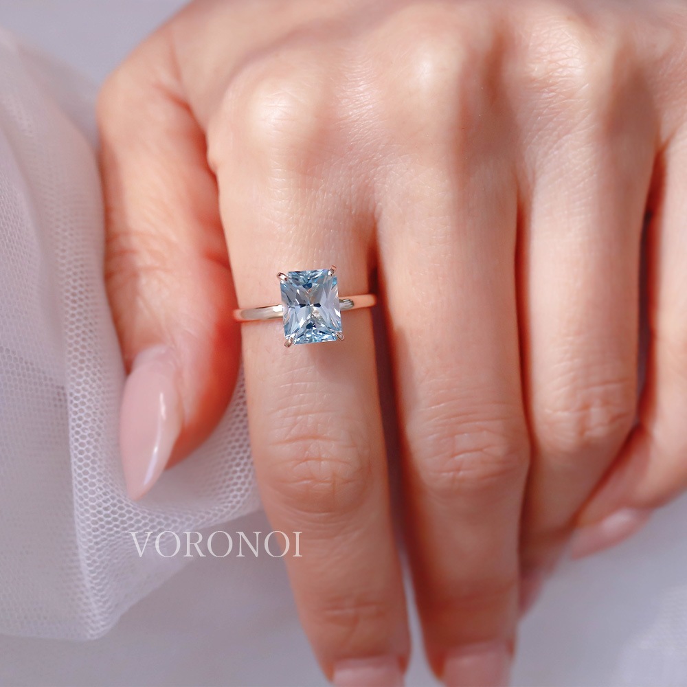 【 5営業日以内発送 / 在庫限り 】VORONOI Open Setting エメラルドカット 「スカイブルートパーズ」 - シンプル - リング / K10WG