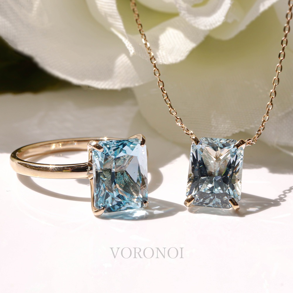 【 5営業日以内発送 / 在庫限り 】VORONOI Open Setting エメラルドカット 「スカイブルートパーズ」 - シンプル - リング / K10WG