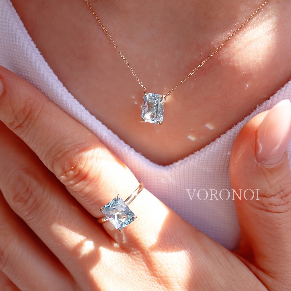 【 5営業日以内発送 / 在庫限り 】VORONOI Open Setting エメラルドカット 「スカイブルートパーズ」 - シンプル - リング / K10WG