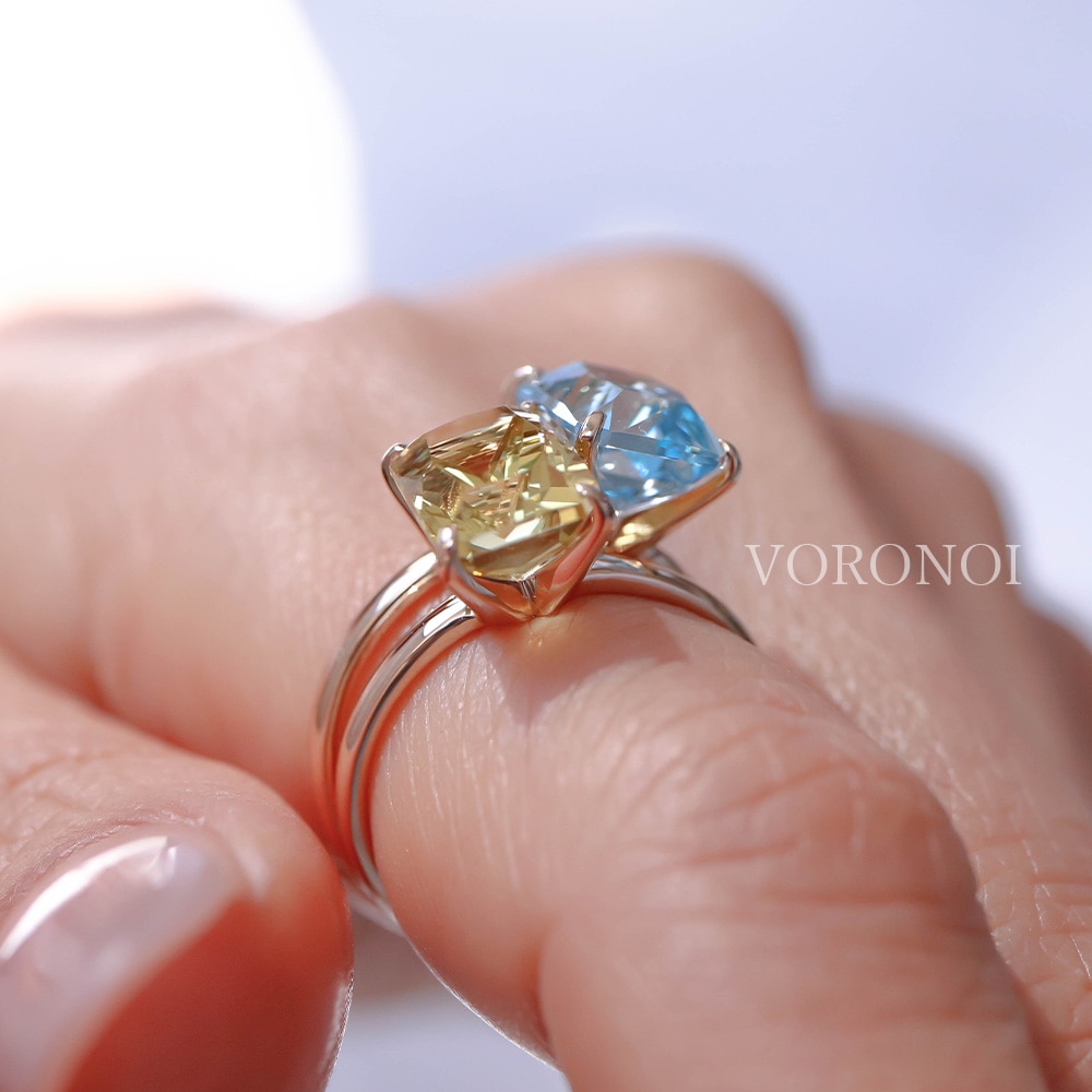 【 5営業日以内発送 / 在庫限り 】VORONOI Open Setting エメラルドカット 「スカイブルートパーズ」 - シンプル - リング / K10WG