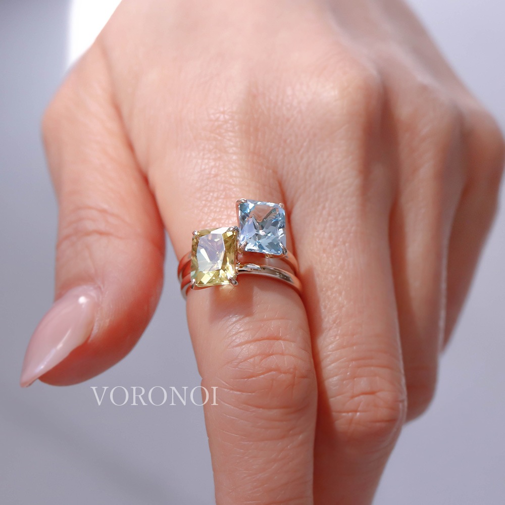 【 5営業日以内発送 / 在庫限り 】VORONOI Open Setting エメラルドカット 「スカイブルートパーズ」 - シンプル - リング / K10WG