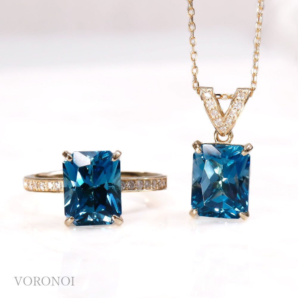 【数量限定】VORONOI Open Setting エメラルドカット 「ロンドンブルートパーズ」 - ダイヤモンド - リング | ネックレス