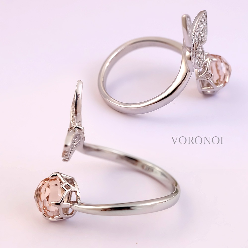 【 5営業日以内発送 / 在庫限り 】MINAMO - Morganite - 蝶々 ダイヤモンド フリーサイズリング / K18YG