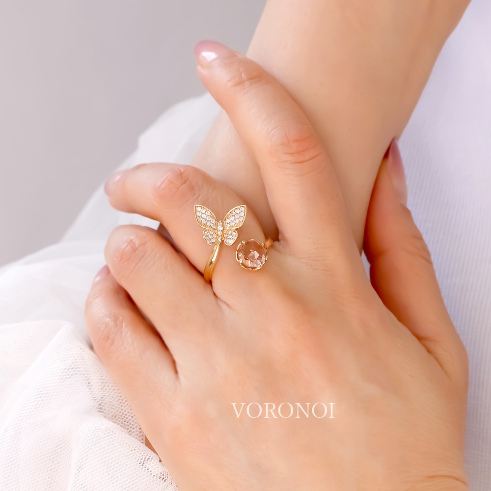 【 5営業日以内発送 / 在庫限り 】MINAMO - Morganite - 蝶々 ダイヤモンド フリーサイズリング / K18YG