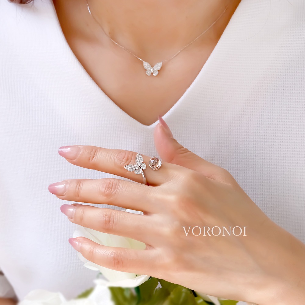 【 5営業日以内発送 / 在庫限り 】MINAMO - Morganite - 蝶々 ダイヤモンド フリーサイズリング / K18YG