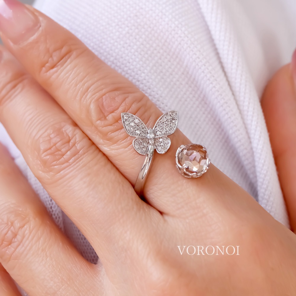 【 5営業日以内発送 / 在庫限り 】MINAMO - Morganite - 蝶々 ダイヤモンド フリーサイズリング / K18YG
