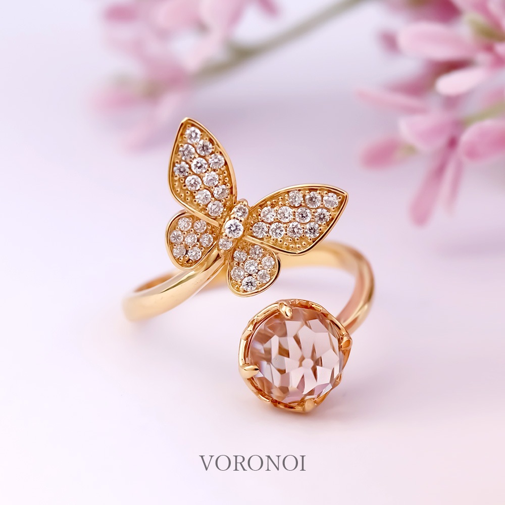 【 5営業日以内発送 / 在庫限り 】MINAMO - Morganite - 蝶々 ダイヤモンド フリーサイズリング / K18YG