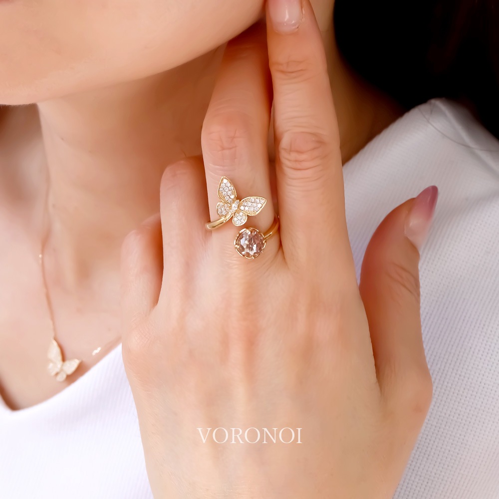 【 5営業日以内発送 / 在庫限り 】MINAMO - Morganite - 蝶々 ダイヤモンド フリーサイズリング / K18YG