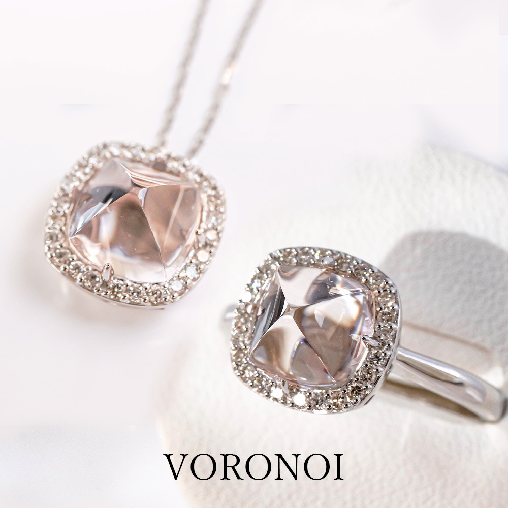 K18/Pt950 MINAMO - Square - モルガナイト ダイヤモンド 取り巻き リング / ネックレス