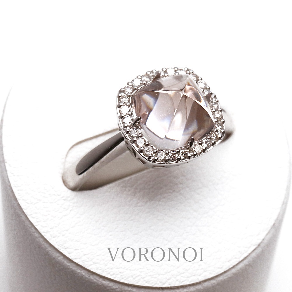 K18/Pt950 MINAMO - Square - モルガナイト ダイヤモンド 取り巻き リング / ネックレス