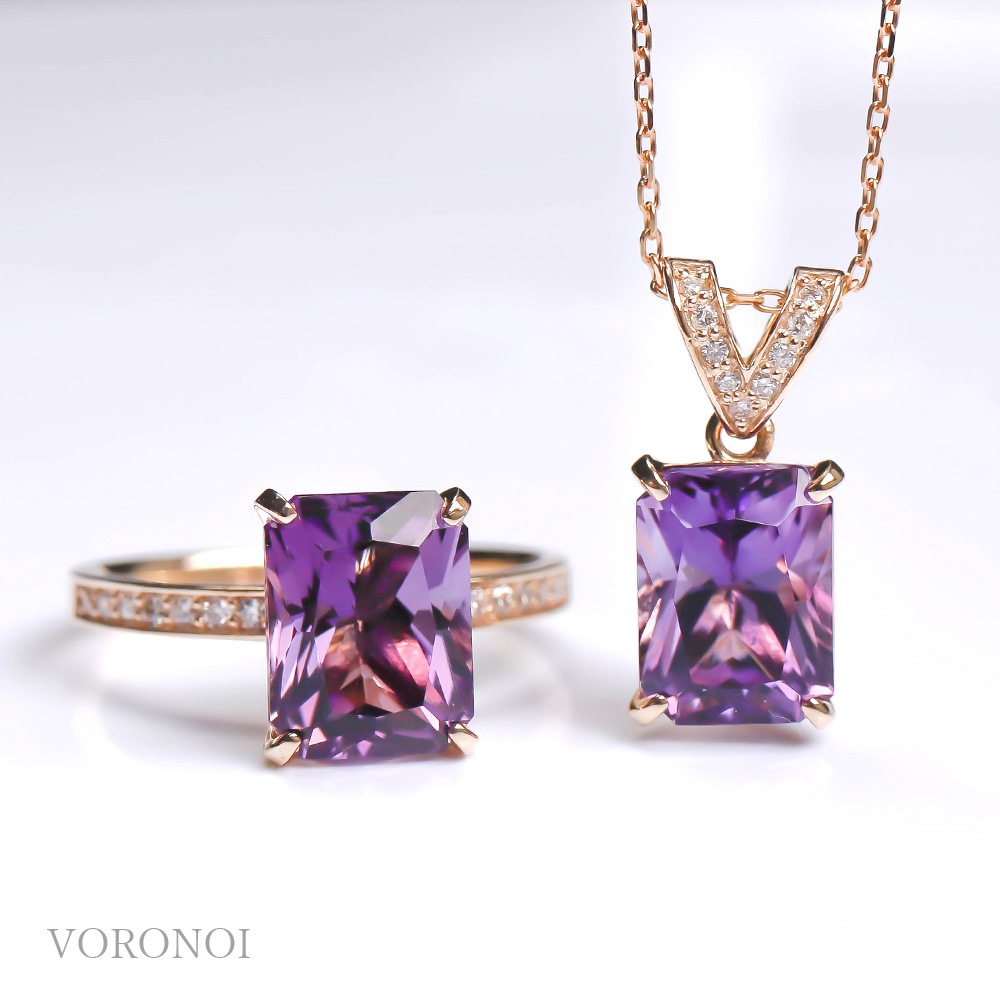 【数量限定】VORONOI Open Setting エメラルドカット 「アメジスト」 - ダイヤモンド - リング | ネックレス