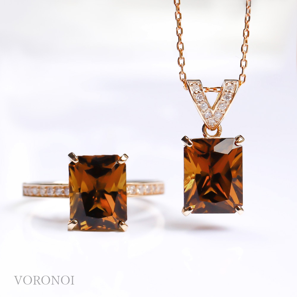 【数量限定】VORONOI Open Setting エメラルドカット 「コニャッククォーツ」 - ダイヤモンド - リング | ネックレス