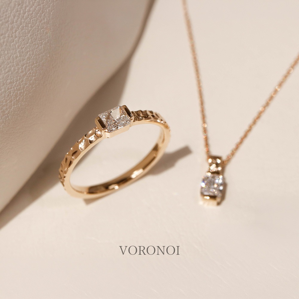 0.25ct ラディアントカット ラボグロウン ダイヤモンド ボロノイ リング / K18 /Pt950