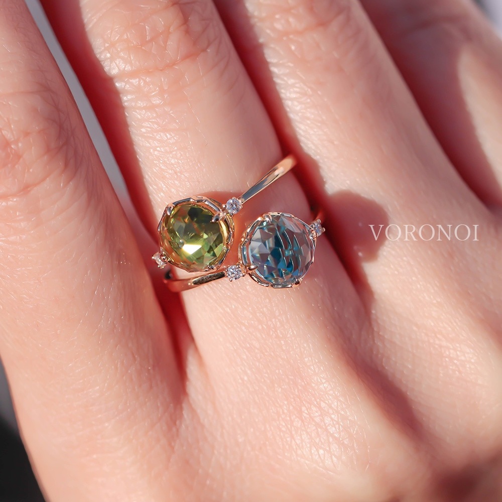 MINAMO Flower&Caboシンプルリング K18 MINAMOリング】天然石×選べる2カット×特許セッティング