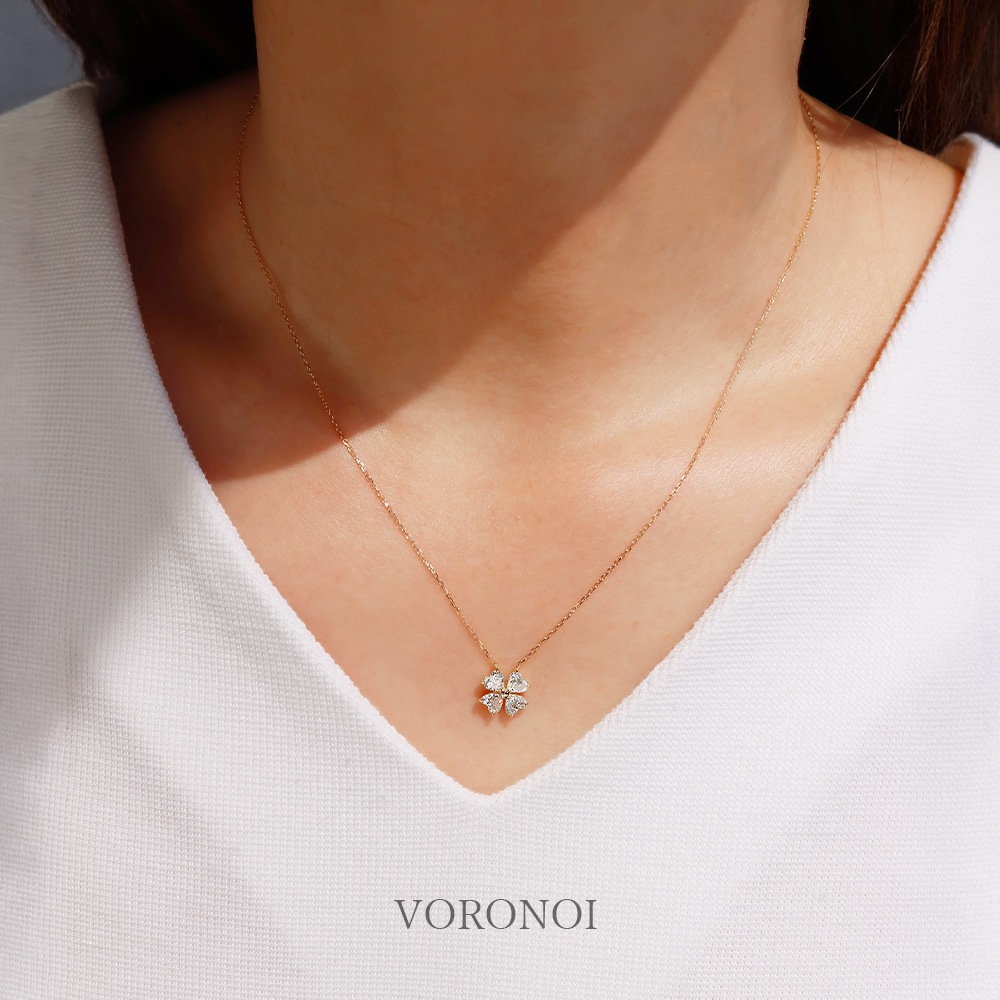 0.7ct ラボグロウン ダイヤモンド ハートシェイプ クローバー ネックレス / K10