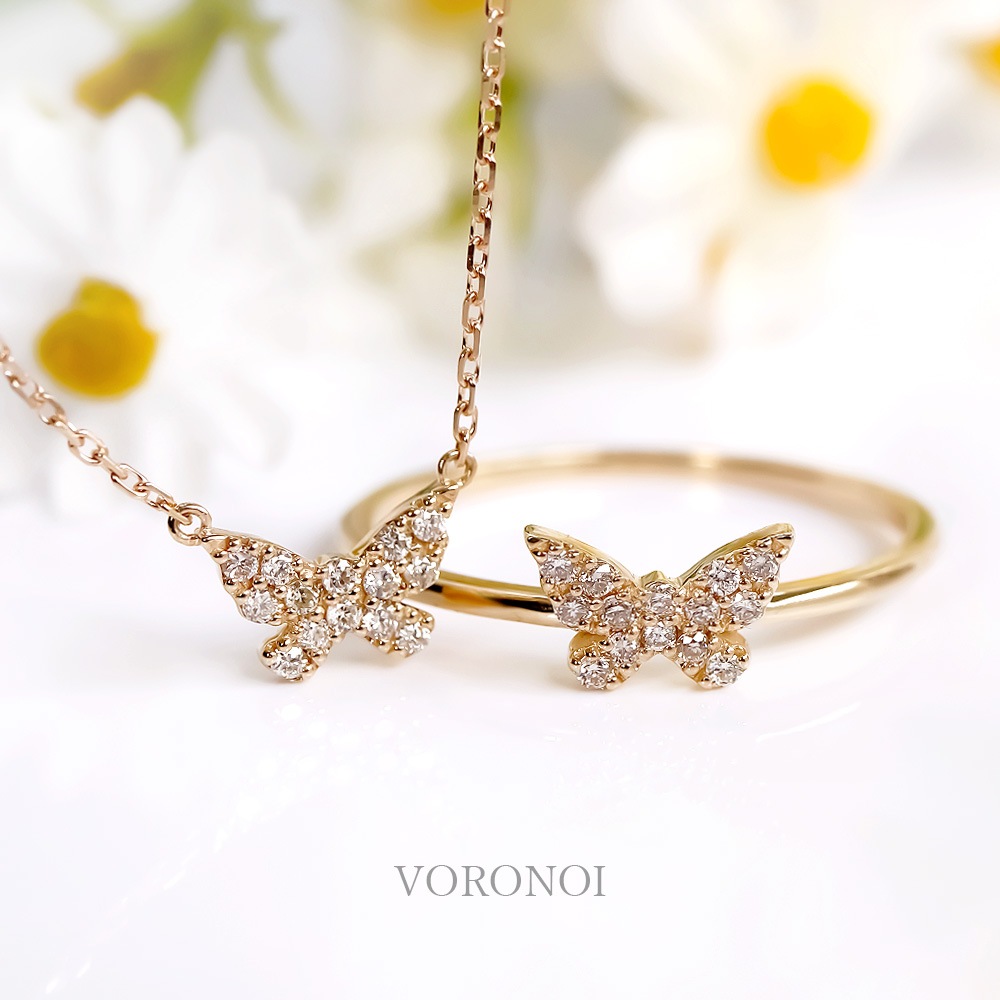 K10 蝶々 ダイヤモンド パヴェ リング