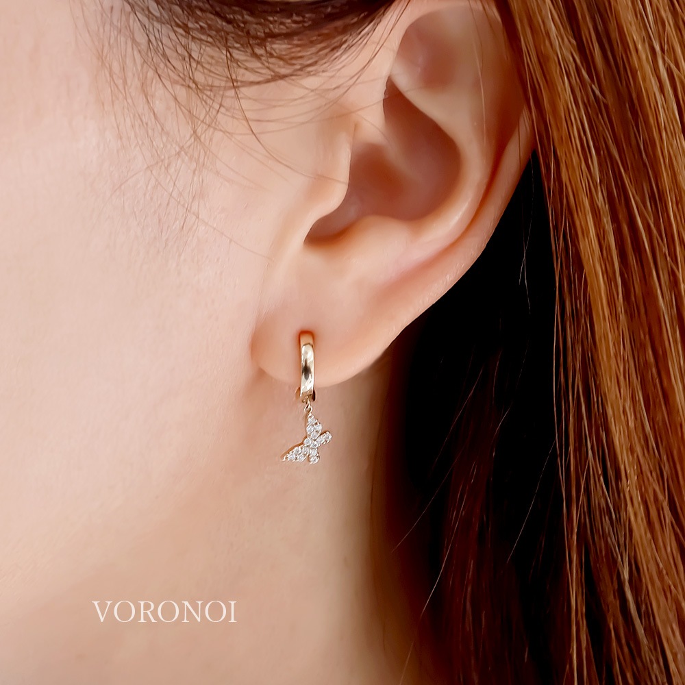 蝶々 ダイヤモンド パヴェ イヤリング