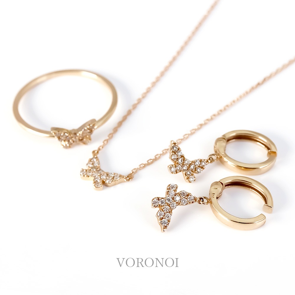 蝶々 ダイヤモンド パヴェ イヤリング