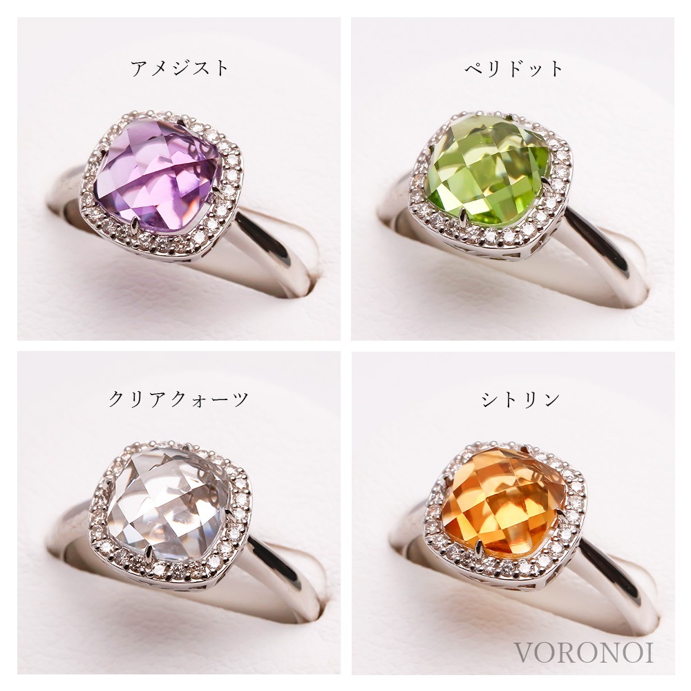 K18 MINAMO - Square - ダイヤモンド 取り巻き リング / ネックレス