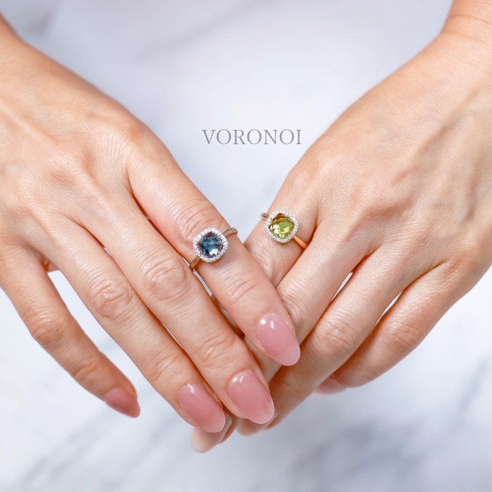 K18 MINAMO - Square - ダイヤモンド 取り巻き リング / ネックレス