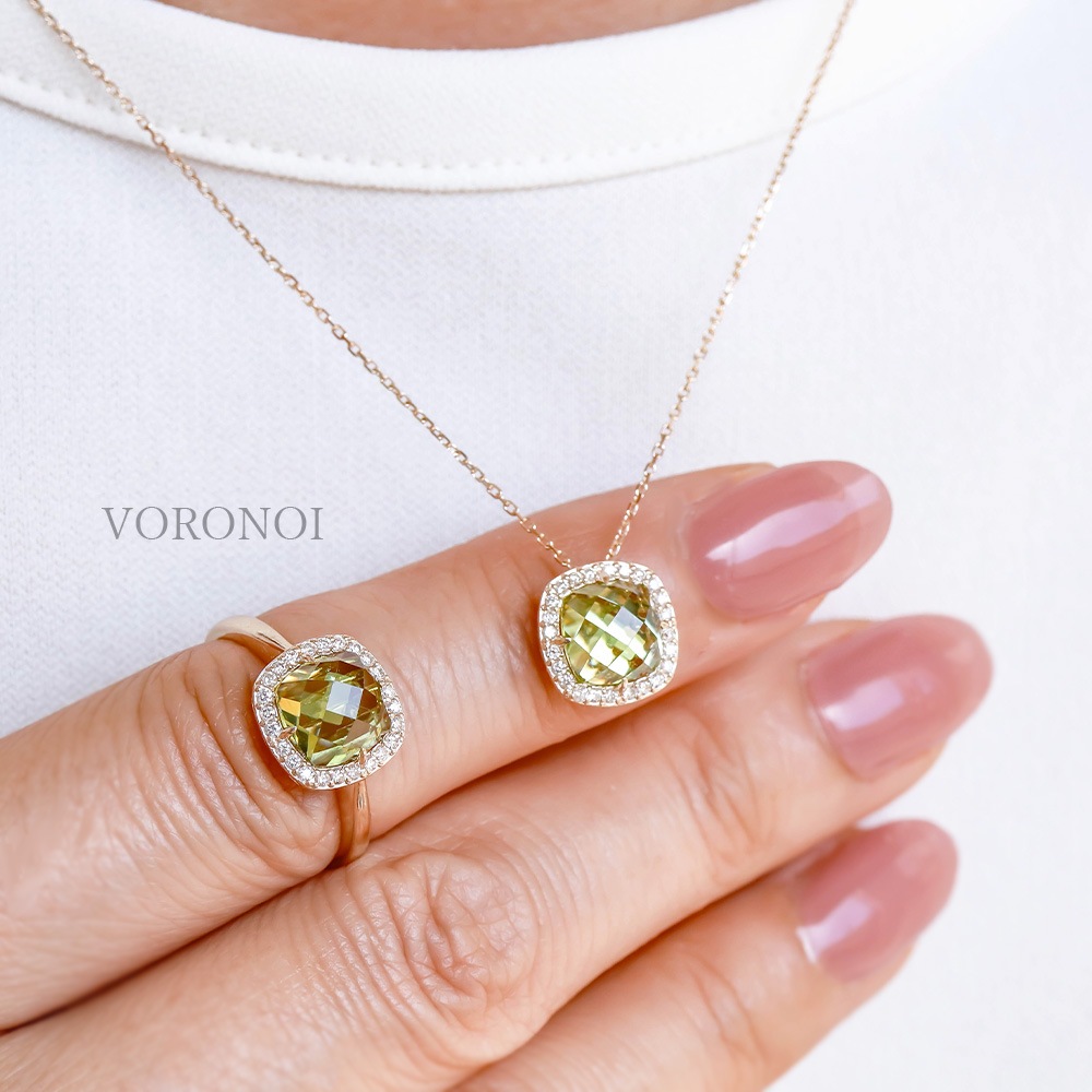 K18 MINAMO - Square - ダイヤモンド 取り巻き リング / ネックレス