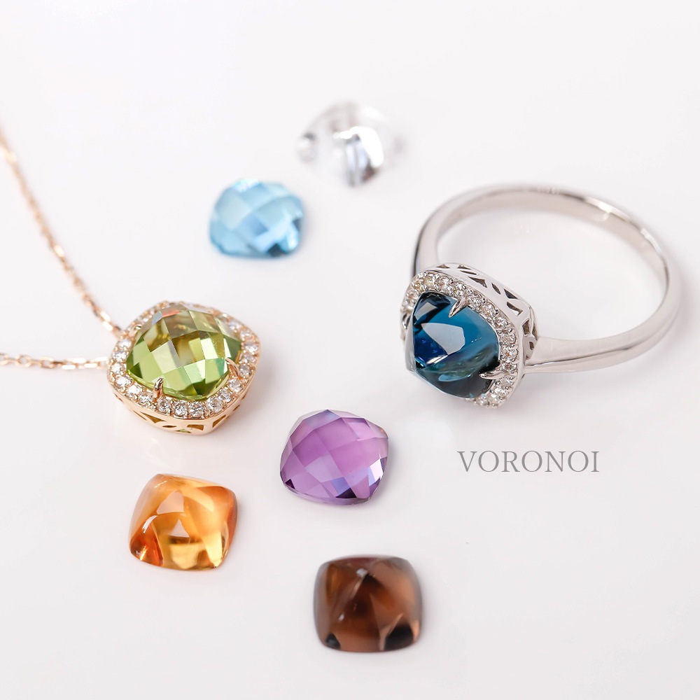 K18 MINAMO - Square - ダイヤモンド 取り巻き リング / ネックレス