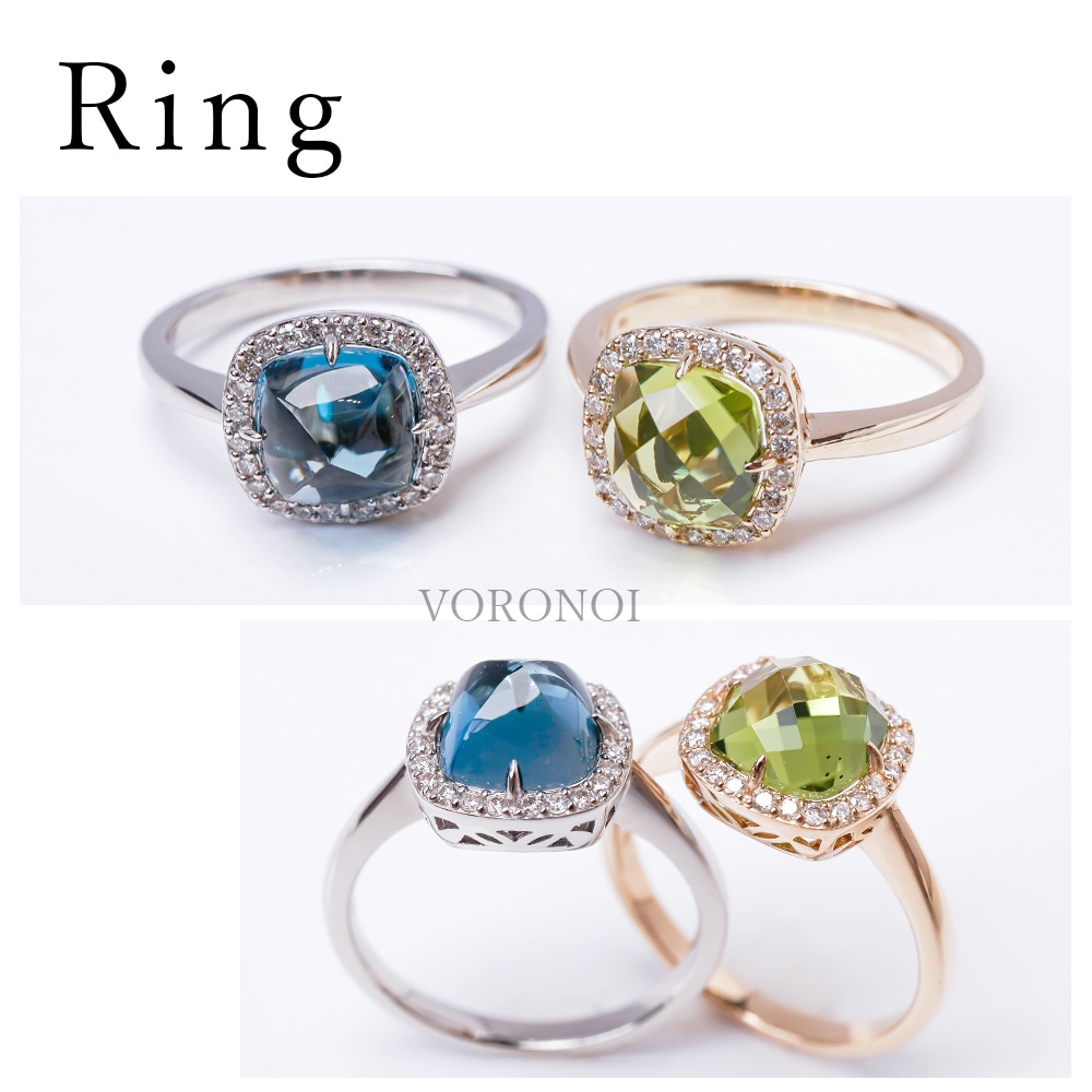 K18 MINAMO - Square - ダイヤモンド 取り巻き リング / ネックレス