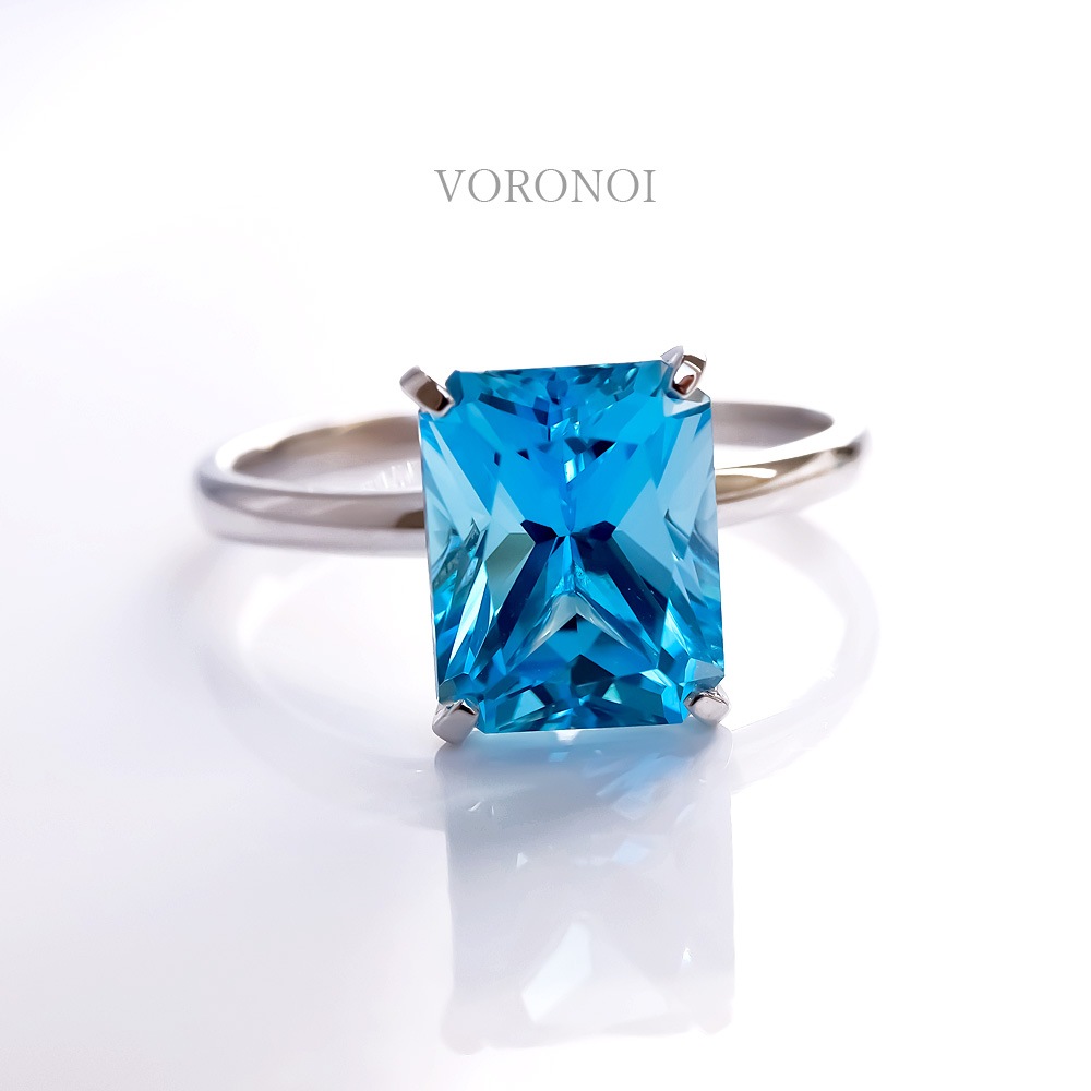 【数量限定】VORONOI Open Setting エメラルドカット 「スイスブルートパーズ」 - シンプル -