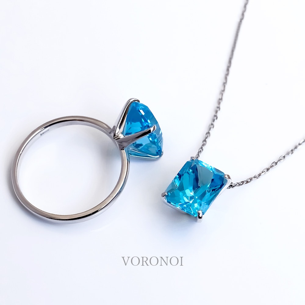 【数量限定】VORONOI Open Setting エメラルドカット 「スイスブルートパーズ」 - シンプル -