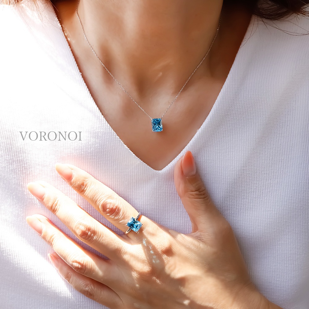 【数量限定】VORONOI Open Setting エメラルドカット 「スイスブルートパーズ」 - シンプル -
