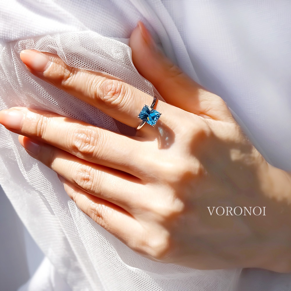 【数量限定】VORONOI Open Setting エメラルドカット 「スイスブルートパーズ」 - シンプル -