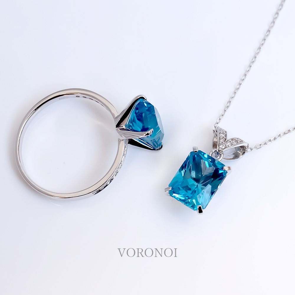 【数量限定】VORONOI Open Setting エメラルドカット「スイスブルートパーズ」 - ダイヤモンド -