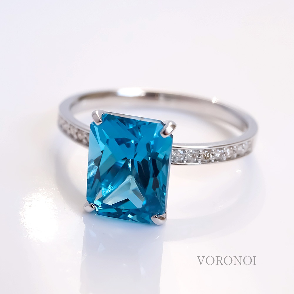 【数量限定】VORONOI Open Setting エメラルドカット「スイスブルートパーズ」 - ダイヤモンド -