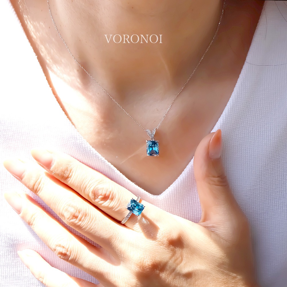 【数量限定】VORONOI Open Setting エメラルドカット「スイスブルートパーズ」 - ダイヤモンド -
