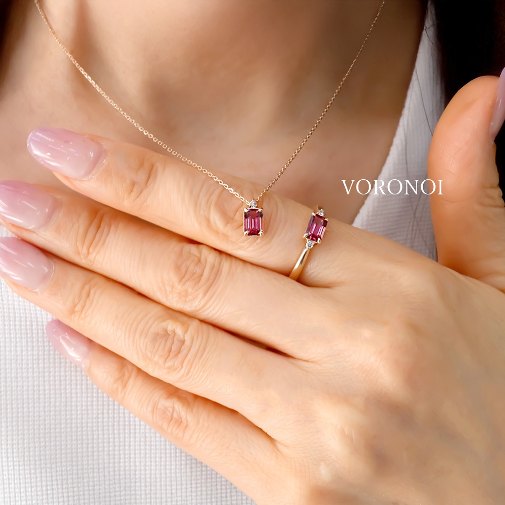 K18 / Pt950 カラーストーン スクエア リング / ネックレス