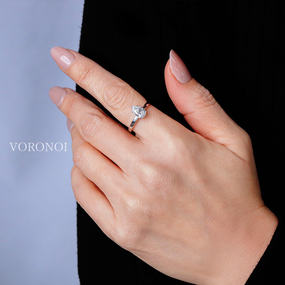 1ct ペアシェイプ ラボグロウン ダイヤモンド リング K18 / PT950