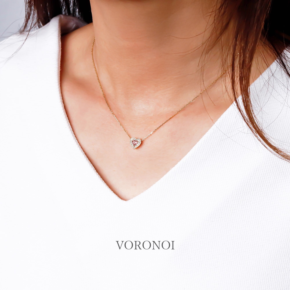ピンクトルマリン ハート ネックレス K10YG/K10WG｜ダイヤモンド0.08ct