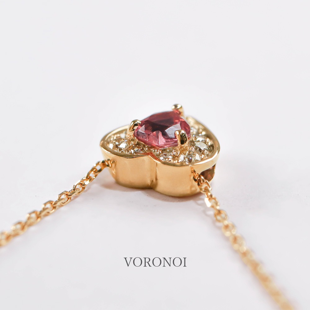 ピンクトルマリン ハート ネックレス K10YG/K10WG｜ダイヤモンド0.08ct