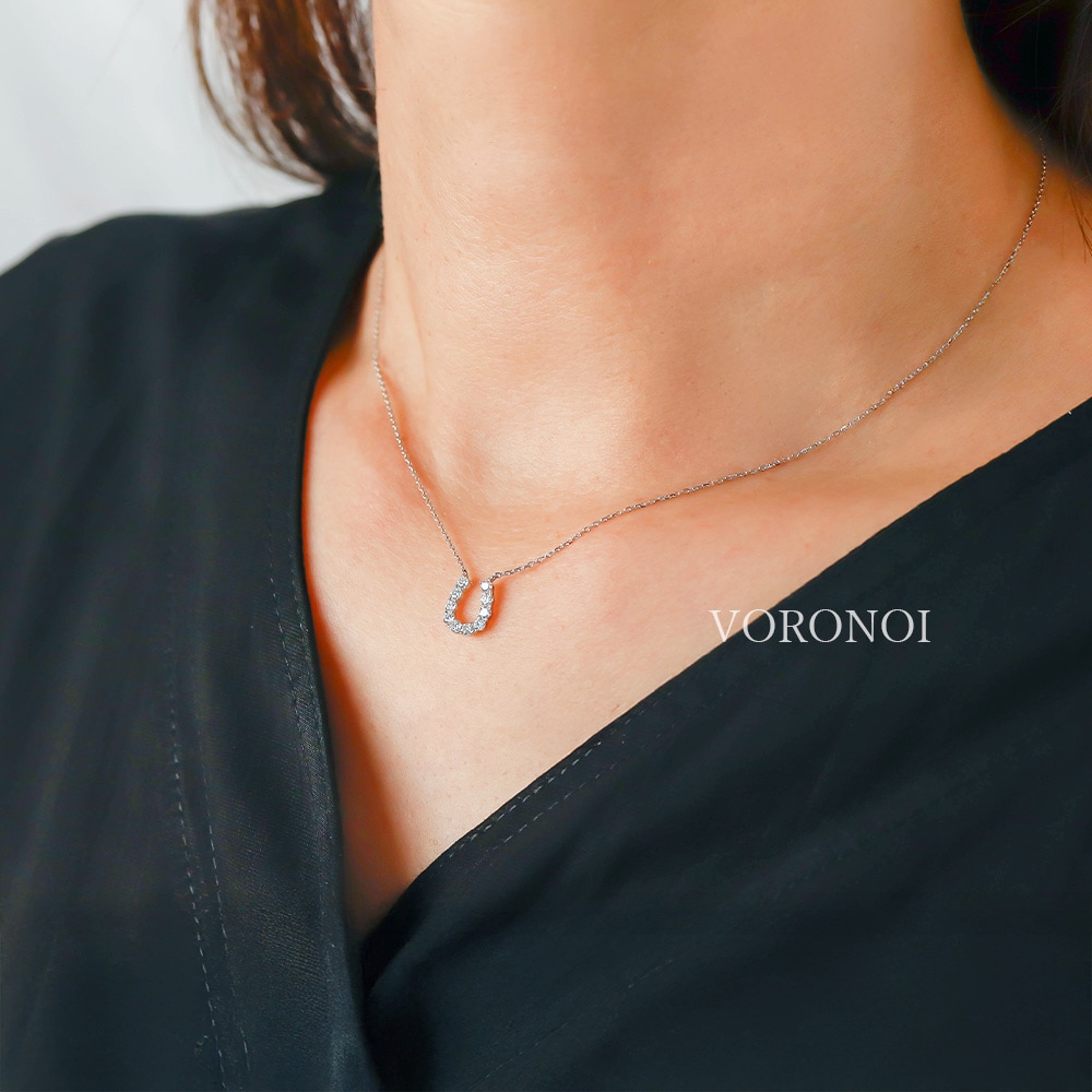 ラボグロウン ダイヤモンド 馬蹄 ネックレス 計 0.3ct K18/PT950