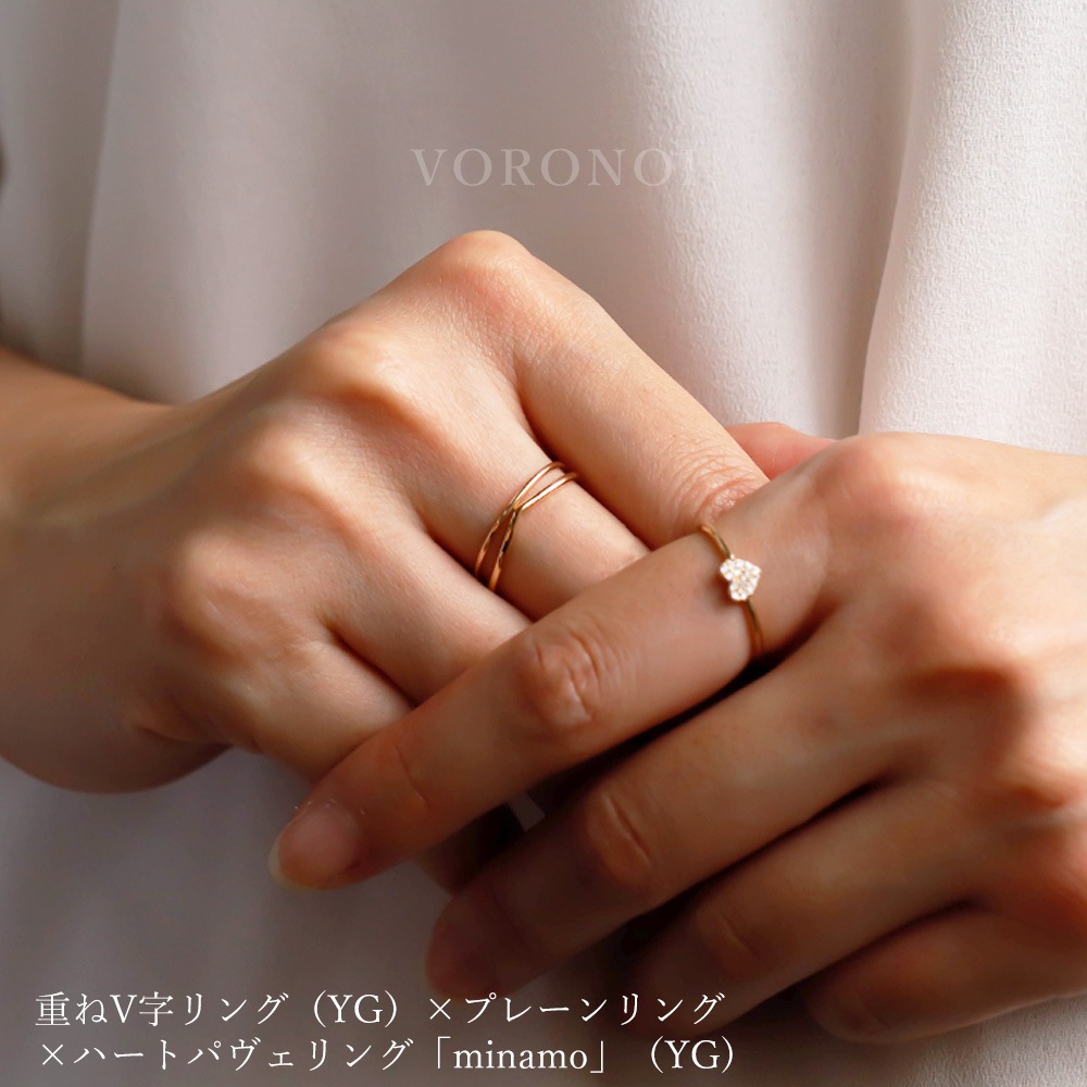 ハートパヴェリング × V字リング　セット K10