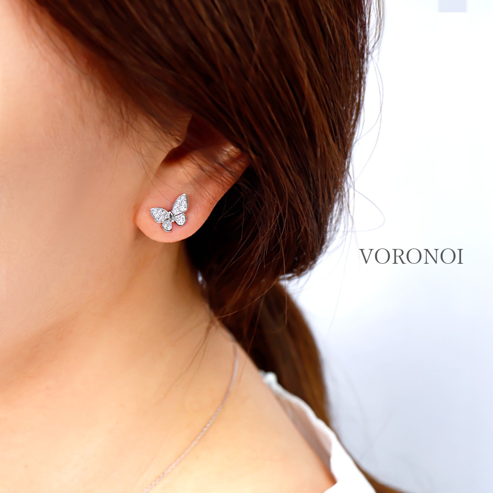 蝶々 ダイヤモンド パヴェ ピアス（中） K18