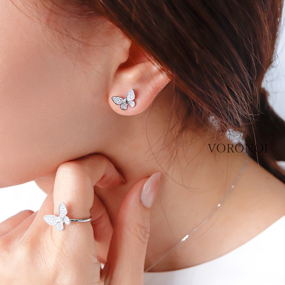 蝶々 ダイヤモンド パヴェ ピアス（中） K18