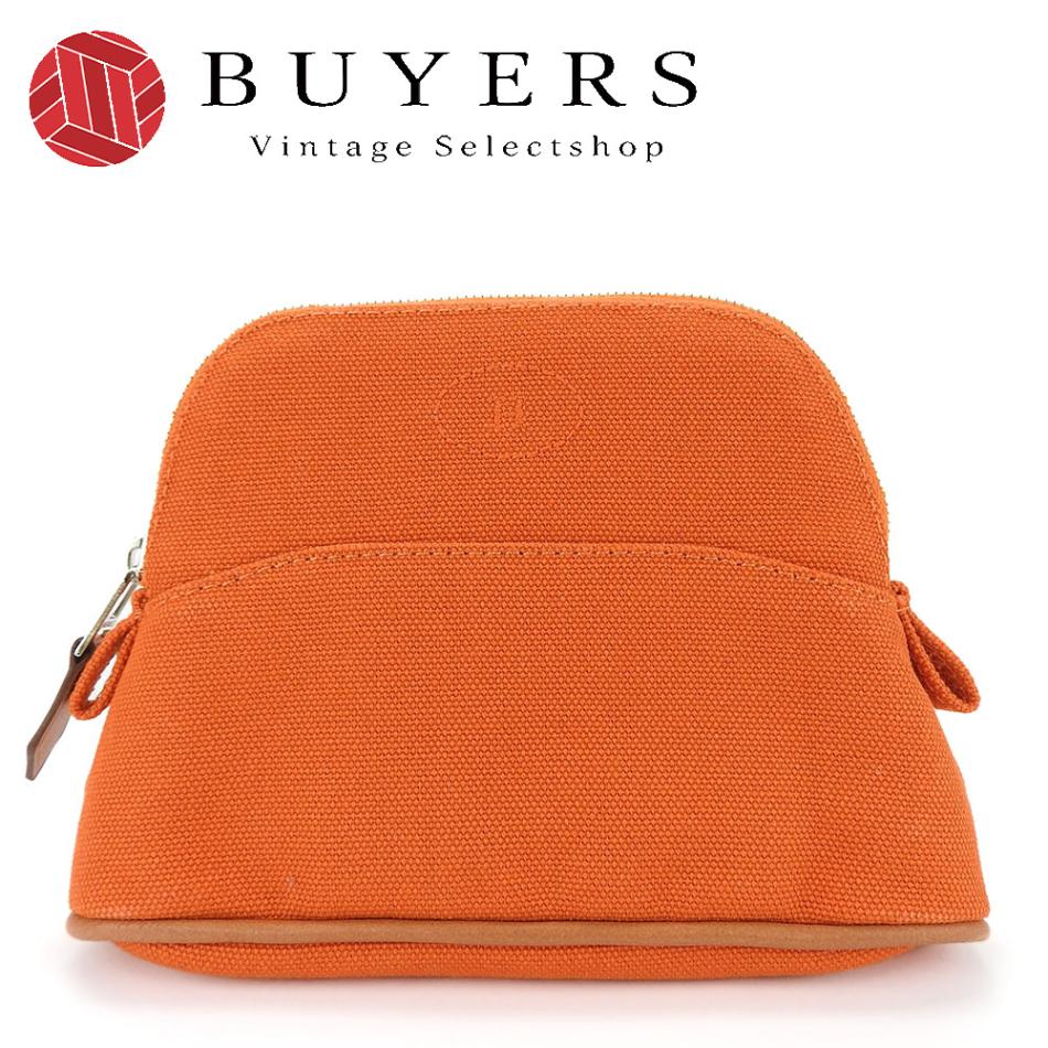 【中古】 エルメス ポーチ ボリード ミニミニ コットン ORANGE FEU オレンジ シルバー金具 小物 化粧ポーチ レディース 女性 HERMES