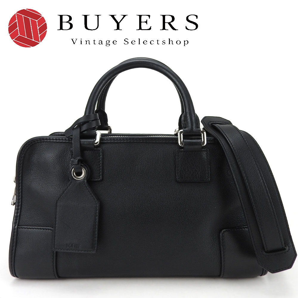 美品●ロエベ　ショルダー ウォレット　2way　ロゴ　ゴールド金具　レザー　黒色 ロエベコンパクトウォレット 青/茶/黒 シルバー金具 レディース